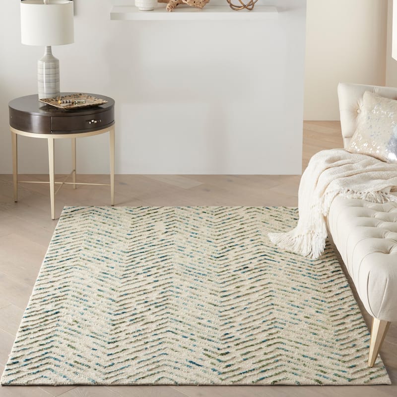 Nourison Vail Textured Herringbone Wool Area Rug - 3'9" x 5'9" - Iv/Green - Rectangle