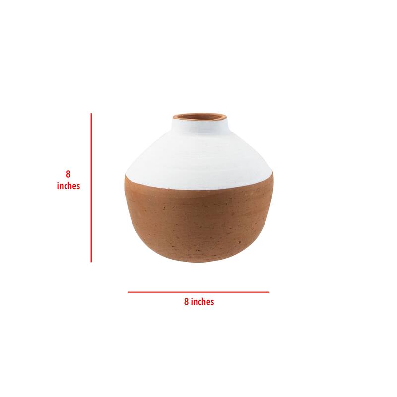 Foreside Home & Garden Wide White Painted Natural Terracotta Decorative Vase