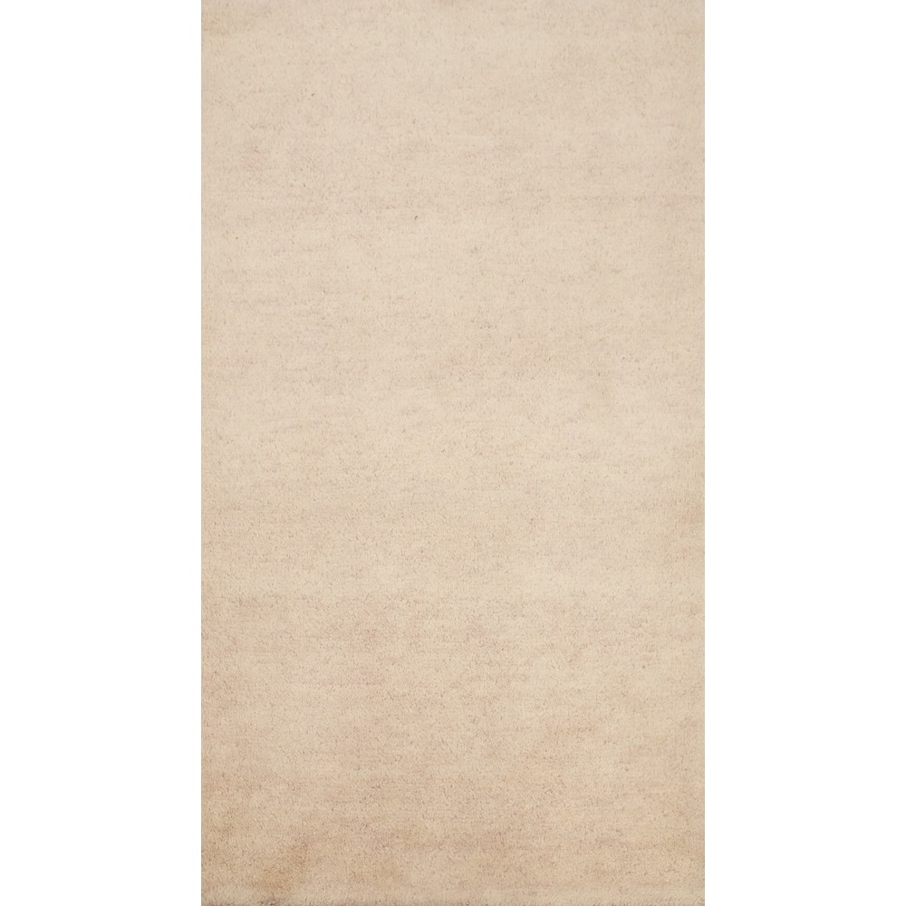 Hand Knotted Oriental 100% Wool Carpet Modern Solid Beige & Ivories Gabbeh Area Rug - 4' 0'' X 2' 1''