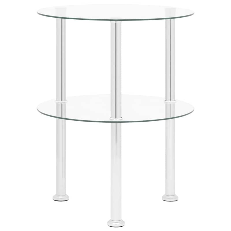 vidaXL 2-Tier Side Table Transparent 15" Tempered Glass - 15" x 19.7"