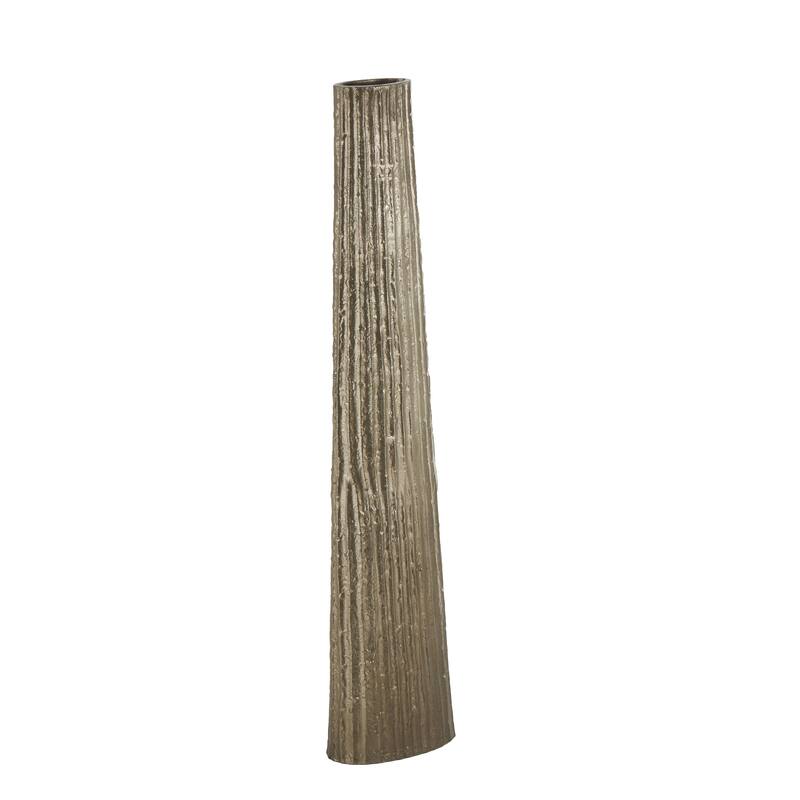 Aluminum Metal Slim Flat Tall Floor Cone Vase with Textured Ridges - Brass - Roche River Decor