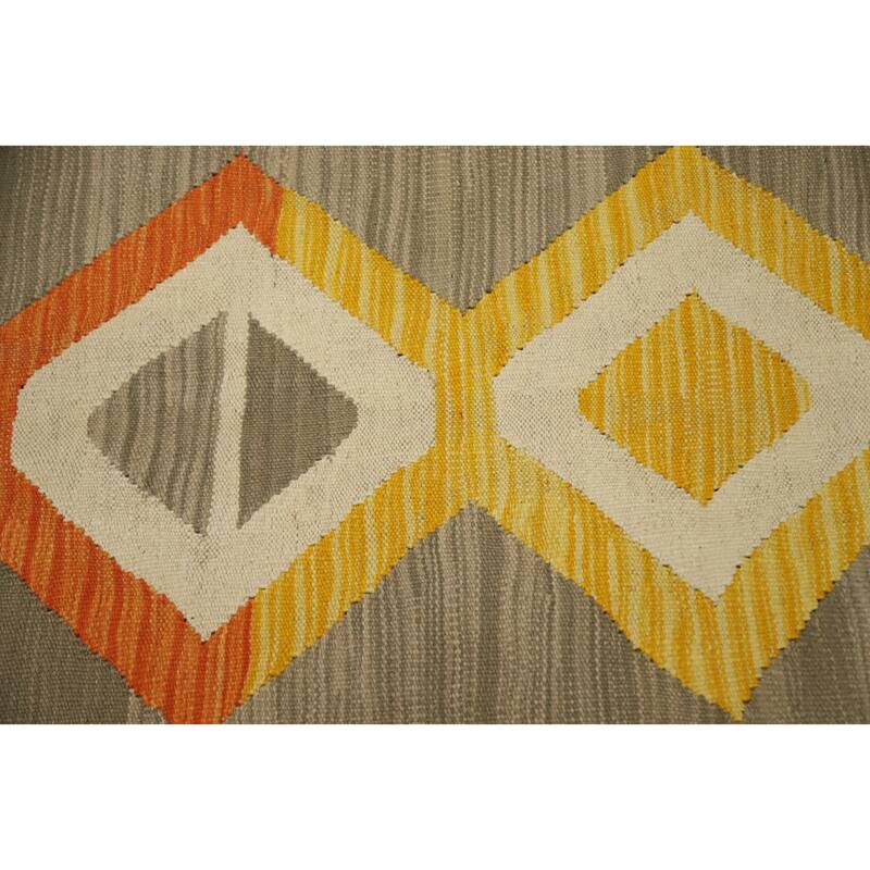 Hand Woven Oriental 100% Wool Carpet Southwestern Tribal Greys & Charcoal Kilim Area Rug - 9' 6'' X 8' 0''