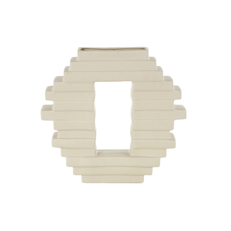 Cream Ceramic Abstract Decorative Vase with Rectangular Center Cutout