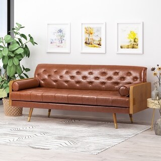 Adelaide Mid-Century Modern Tufted Sofa with Rolled Accent Pillows ...