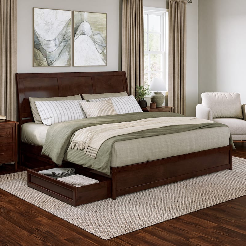 Andorra Platform Bed with Panel Footboard and Storage Drawers - Walnut - King