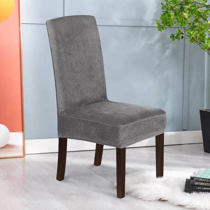 Enova Home Soft Thick Solid Velvet Fabric Chair Covers for Dining Room Seat Protector Washable Parsons Chair Cover Set of 2 - Grey