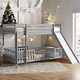 preview thumbnail 8 of 24, Twin over Twin Floor Bunk Bed with Slide and Ladder Grey