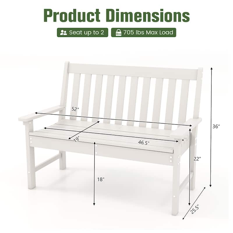 Gymax Garden Bench All-Weather HDPE 2-Person Outdoor Bench for Front