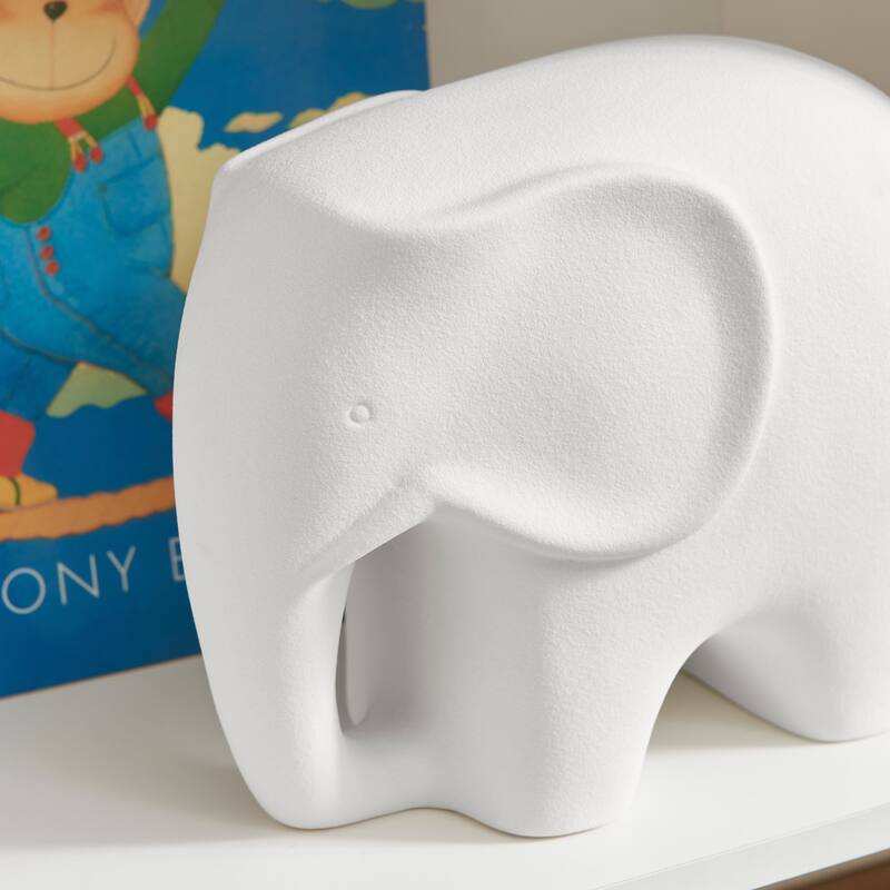 Hans White Abstract Elephant Matte Ceramic Sculpture