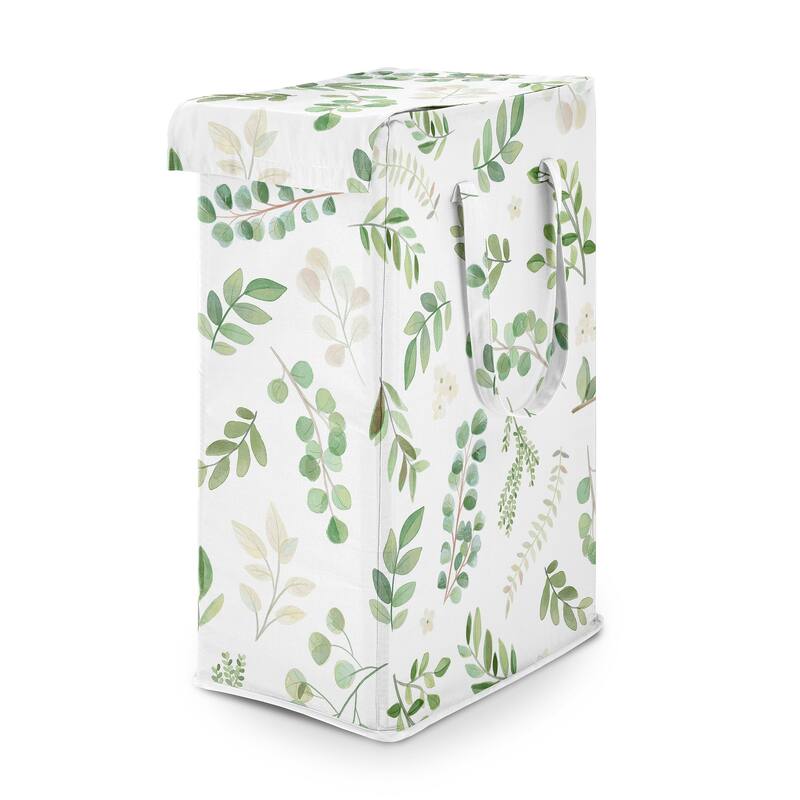 Sweet Jojo Designs Green Boho Floral Leaf Boy Girl Gender Neutral Foldable Laundry Hamper with Handles White Bohemian Watercolor