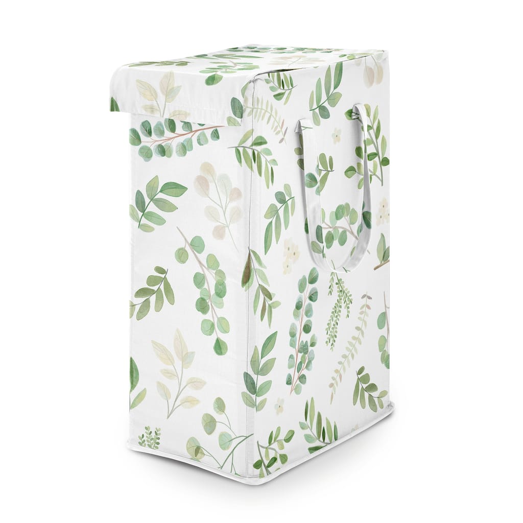Sweet Jojo Designs Green Boho Floral Leaf Boy Girl Gender Neutral Foldable Laundry Hamper with Handles White Bohemian Watercolor