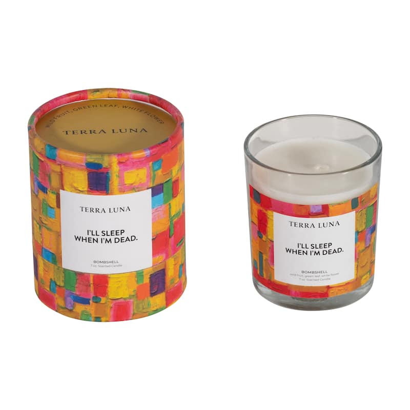 4" Boxed Candle with Funny Quote I'll Sleep When I'm Dead 7oz Glass Multi-Colored Decorative Bombshell Scented Candle - 3" x 3" x 4" - Abstract Multi