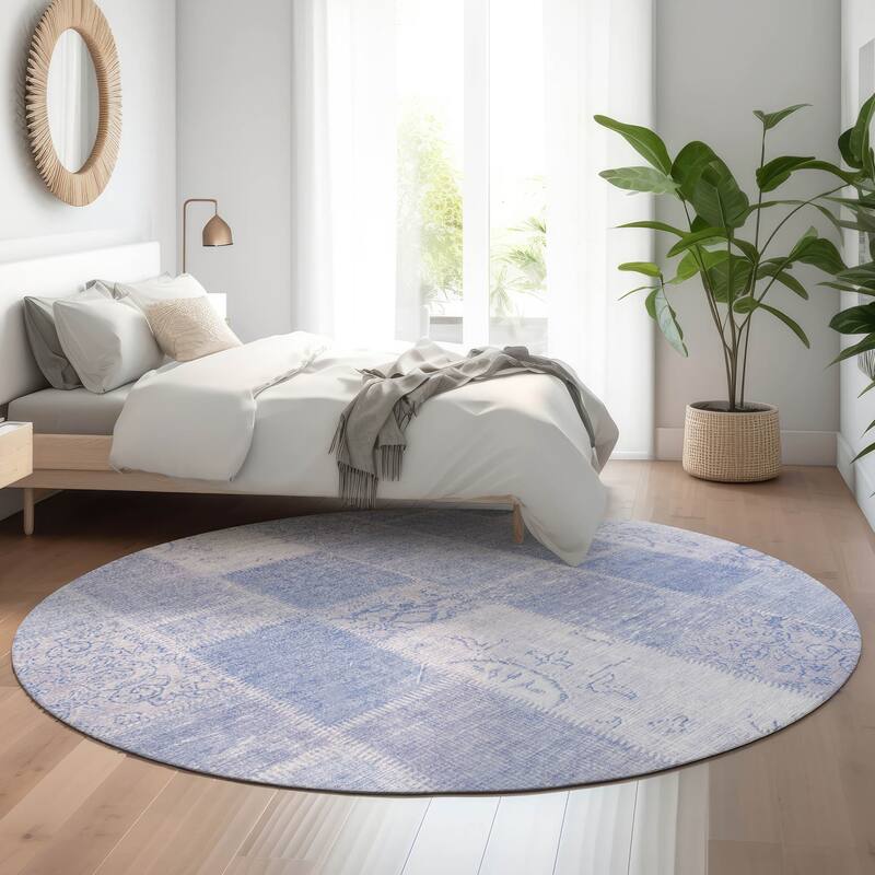 Premium Washable Super Soft Vintage Boho Mayfield Rug - Sky - 8' x 8' - Round
