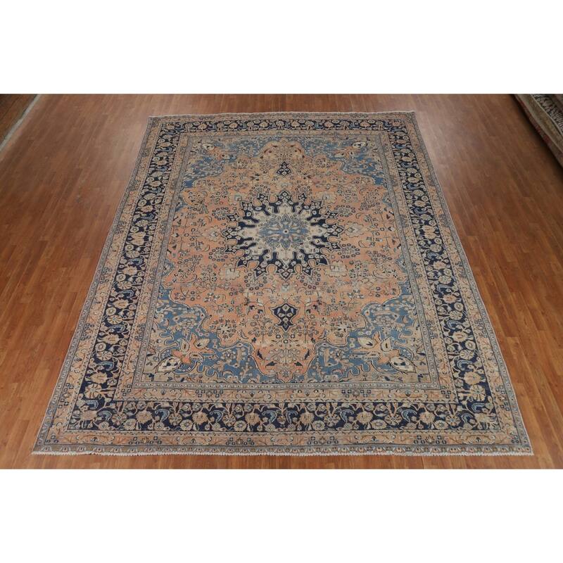 Light Orange Mashad Persian Area Rug Handmade Wool Carpet - 9'9"x 12'3"