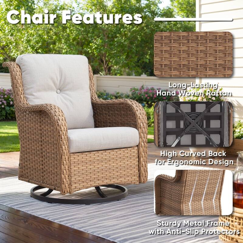 Gymojoy Wicker Swivel Glider Chair with Water-Resistant Olefin Cushions