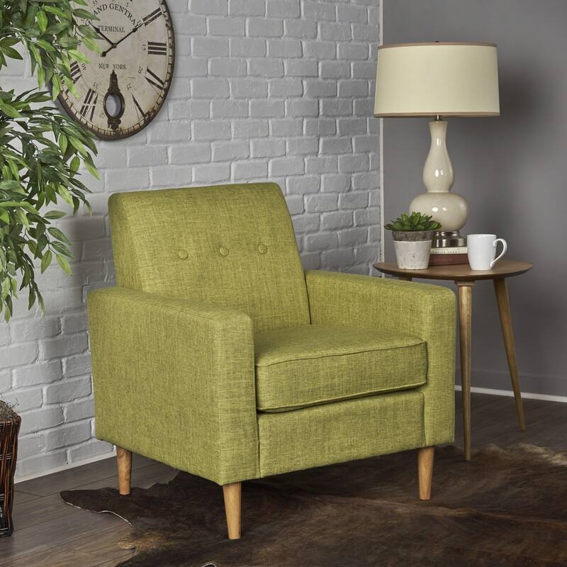 Roomfitters Modern Upholstered Club Chair with Cushioned Seat, Button-Tufted Back and Wooden Legs for Living Spaces, Green
