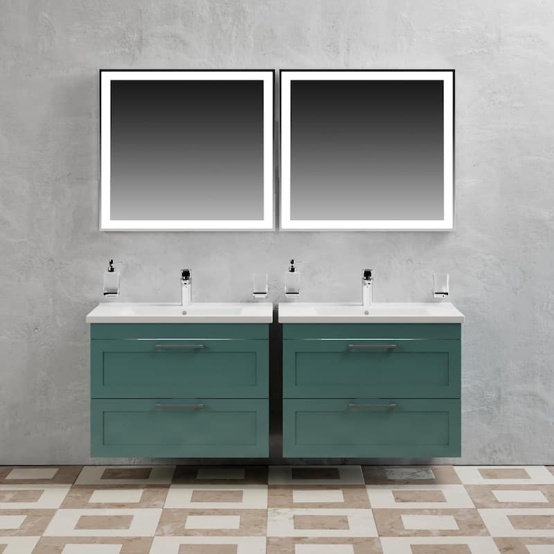 Modern Wall-Mounted Bathroom Vanity with Washbasin Palm Beach Green Matte Non-Toxic MDF-26"-Omega 32"