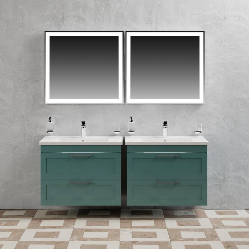 Modern Wall-Mounted Bathroom Vanity with Washbasin Palm Beach Green Matte Non-Toxic MDF-26"-Simple 32"