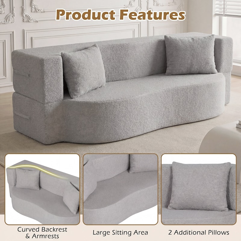 Gymax 75.5'' Folding Sofa Bed w/2 Comfortable Pillows No Assembly