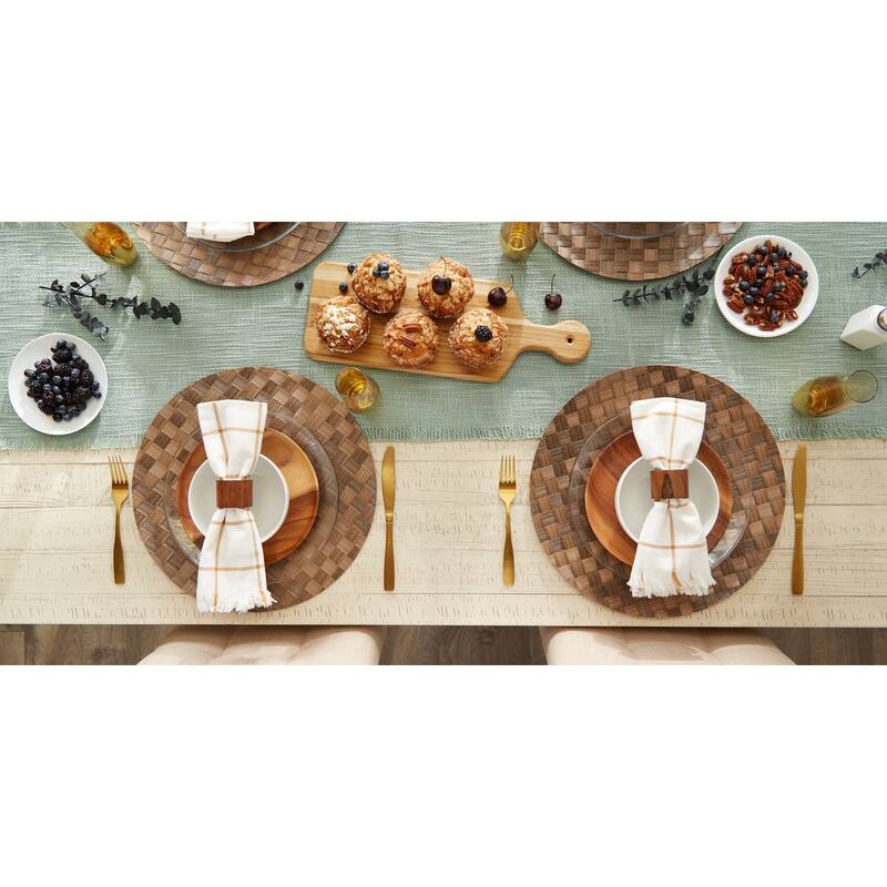 Leather Brown Basketweave Round Woven Placemat (Set of 4) - Placemat Set, 15" Round