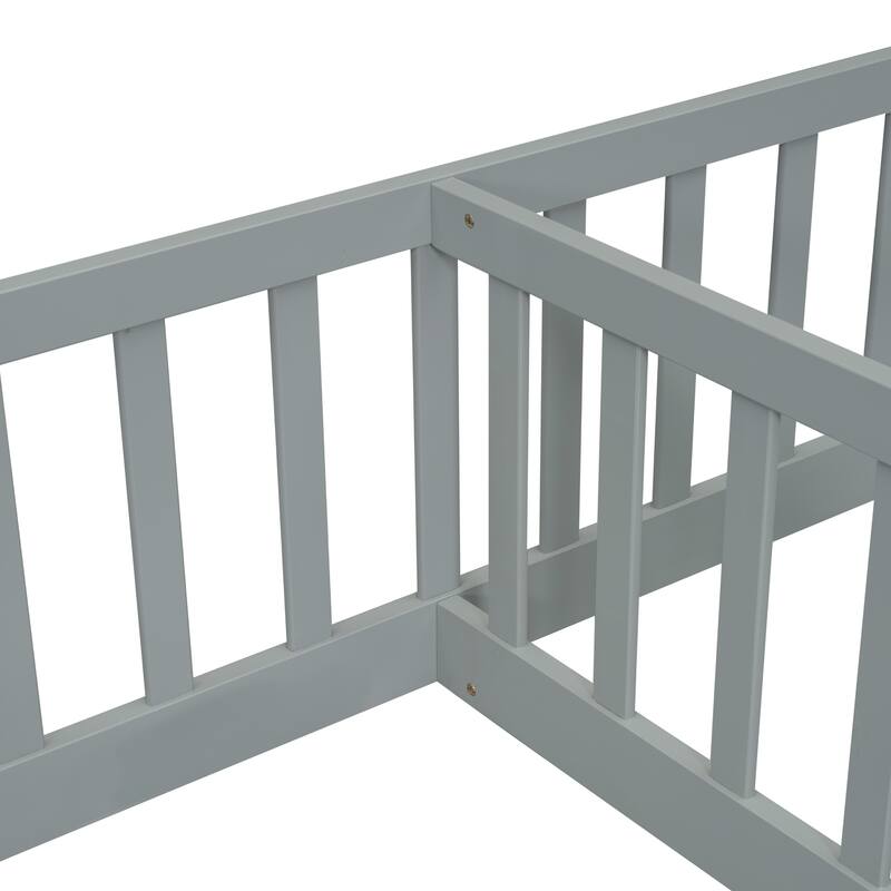 Double Twin Floor Bed with Fence, Guardrails, without door