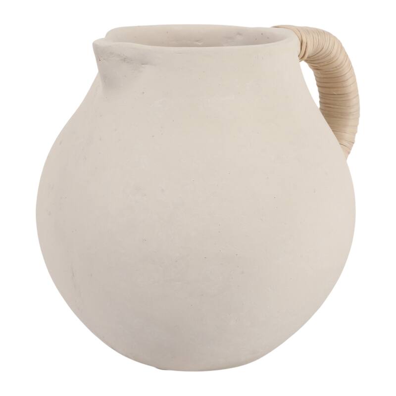 Pottery Vase with Woven Rattan Handle - Tall Flower Vase