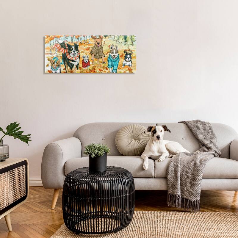 Stupell Autumn Dog Park Animals Running Fall Leaves Canvas Wall Art