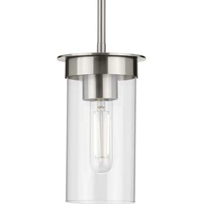 Kellwyn Collection One-Light Brushed Nickel and Clear Glass Transitional Style Hanging Mini-Pendant Light
