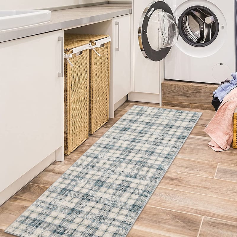 Garvee Earthy Plaid Soft Low Pile Foldable Area Rug
