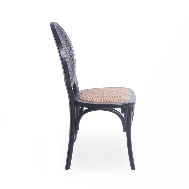 2PCS Wood Dining Chair With Rattan Back