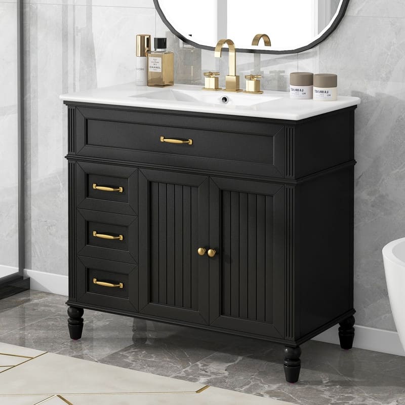 Modern Bathroom Vanity with 36" Ceramic Sink Set, Storage Cabinet with 2 Drawers, Freestanding Bathroom Cabinet - Black