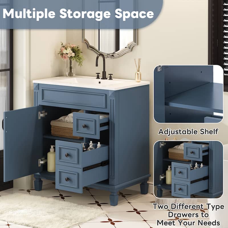 GDF Studio - Belcourt Modern Bathroom Vanity with Ceramic Sink, 2 Storage Drawers and Adjustable Shelf