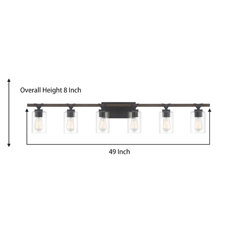 Roundhil 6-lights Farmhouse Faux Wood Grain Bathroom Vanity Light with UL Certified - 49'' W x 8'' H x 5'' D