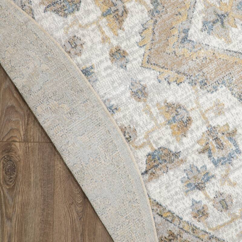 HomeRoots Floral Medallion Bohemian Round Area Rug - 94.00 in. x 94.00 in. x 0.25 in.