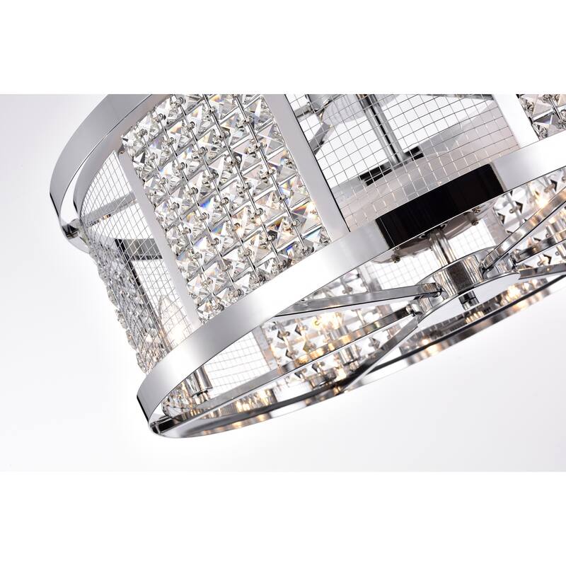 Cassie Chrome Ceiling Fan 30-Inch 6-Light Geometric Metal & Crystal Drum Shade (Includes Remote)