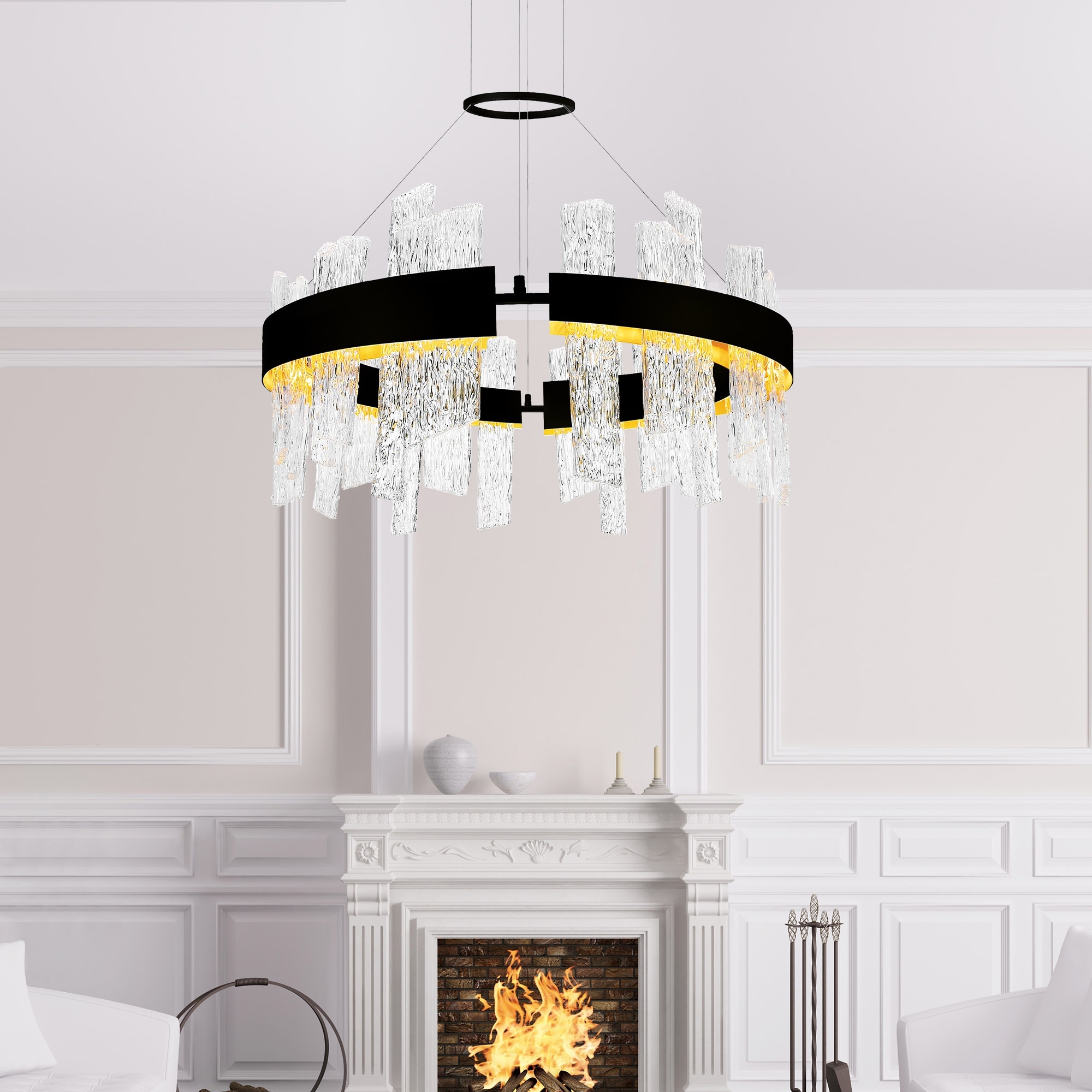 CWI Lighting Guadiana Integrated LED 32in Black Chandelier with Handcrafted Glass