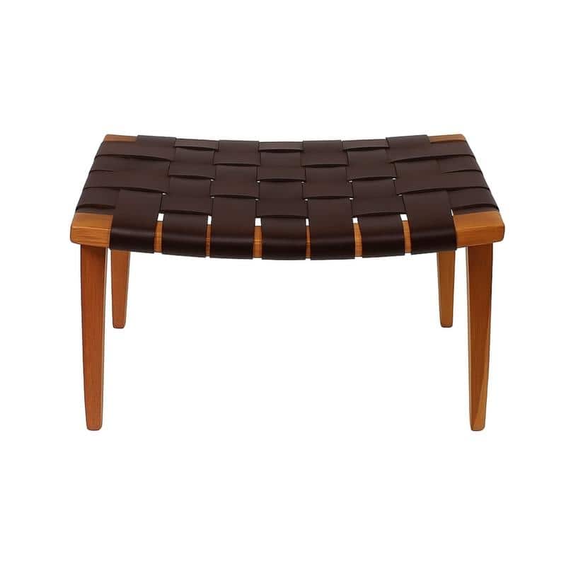 Aria Home Brown Rene Accent Stool with Recycled Leather Seat & Ash Wood Frame - Brown - Medium