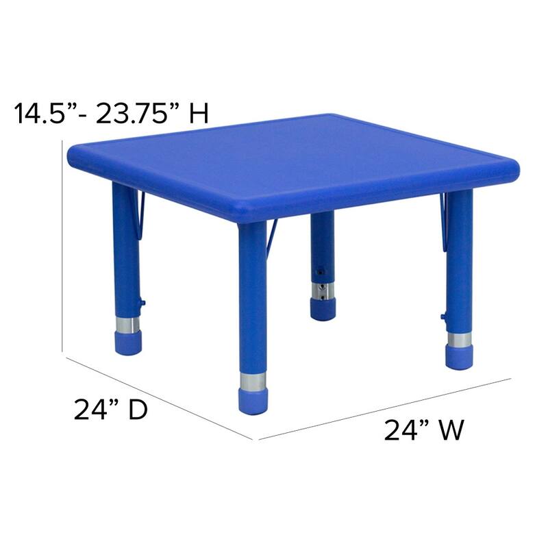 24" Square Plastic Height Adjustable Activity Table Set with 2 or 4 Chairs