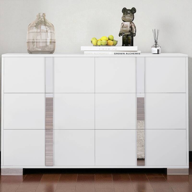 Elegant Modern 6-Drawer Mirrored Dresser with Metal Feet, MDF Storage Chest for Bedroom or Living Room Organization