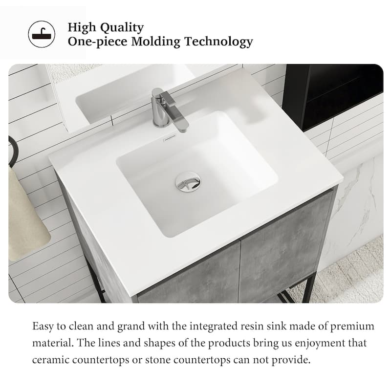 24-inch Freestanding Bath Vanity with White Cultured Mable Top