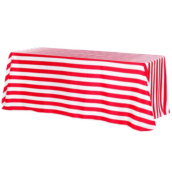 Stripe Satin Rectangular Tablecloth 90x156" touch the floor - Red & White