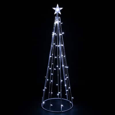 LED Lighted Outdoor Christmas Cone Tree with Star - 6' - Pure White Lights