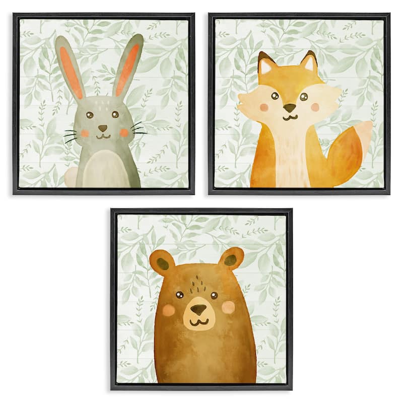 Stupell Joyful Woodland Animals Framed Floater Canvas Wall Art Design By Kim Allen (Set of 3) - 18 x 18 - Black