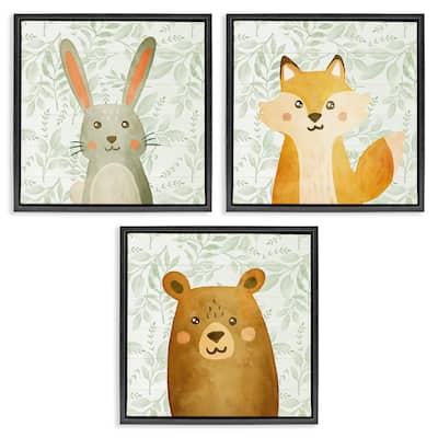 Stupell Joyful Woodland Animals Framed Floater Canvas Wall Art Design By Kim Allen (Set of 3)