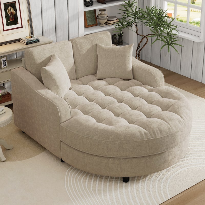 55" Modern Chaise Lounge Sofa Bed Upholstered Sofa Couch with Seat and Detachable Pillows for Living Room - Champagne
