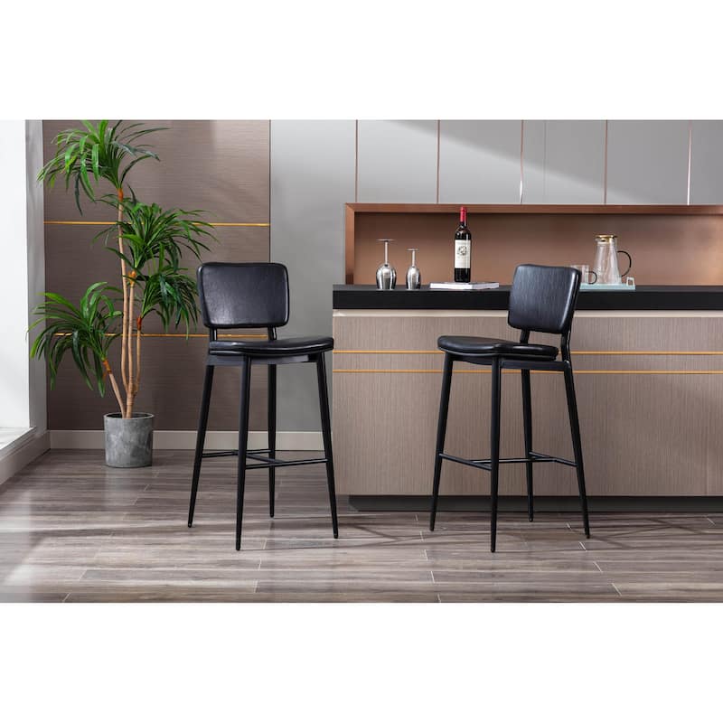 Porthos Home Mori Bar Stools Set of 2, PU Leather, Steel Legs