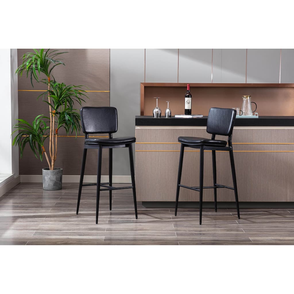Porthos Home Mori Bar Stools Set of 2, PU Leather, Steel Legs