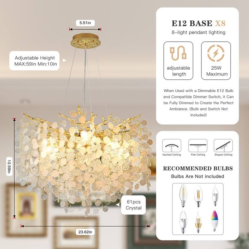Modern Crystal Chandelier, Tree Branch Chandeliers Adjustable Height
