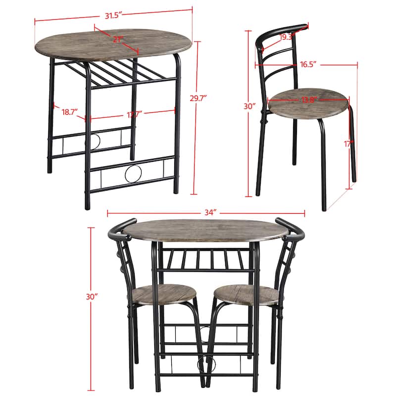 Yaheetech Modern Round Dining Table Set, 3 Piece Dining Room Sets for Kitchens, Apartments
