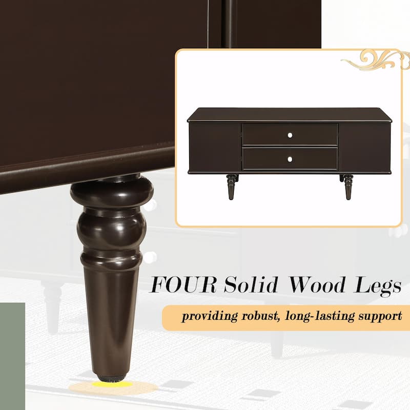 47.2" Wood Coffee Table with Metal Handles and Four Solid Wood Legs